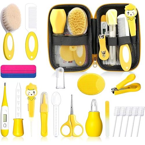 Baby Healthcare and Grooming Kit for Newborn Kids, 25PCS Upgraded Safety Baby Care Kit, Newborn Nursery Health Care Set, Baby Care Products (Yellow)