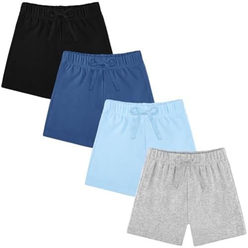 Resinta 4 Packs Unisex Baby Toddler Cotton Shorts Baby Pull-on Shorts with Drawstring Soft Summer Clothes for Daily Wear