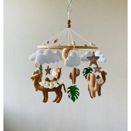 Baby crib mobile for nursery with camels in the clouds, stars and moon, animal baby mobile, baby shower gift, custom Christmas Gift
