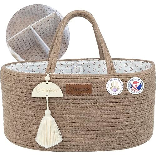 Diaper Caddy Organizer, Boho Diaper Bag Tote for Changing Table Necessities and Baby Essentials Must Haves for Newborn, Car Caddy Organizer, Portable Storage Basket for Boy or Girl, Brown