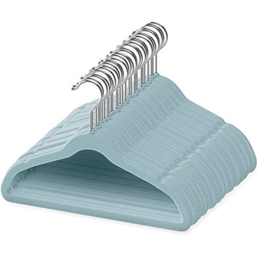 50 Pack Premium Baby Velvet Hangers (Blue) - 11.8" Inches Non-Slip, Ultra-Slim & Space-Saving Toddler Hangers - 360° Rotating Hook, Strong & Durable Hanger for Children, Infant & Toddler