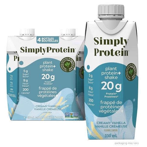 Simply Protein - Vanilla Ready To Drink Protein Shake (4 Pack) - 20g Protein, 8g Fibre, 5g Sugar, 200 Calories - Vegan, Gluten Free, Non GMO, Dairy Free, Kosher - 4 Shakes (11.16 fl oz, 330 mL)