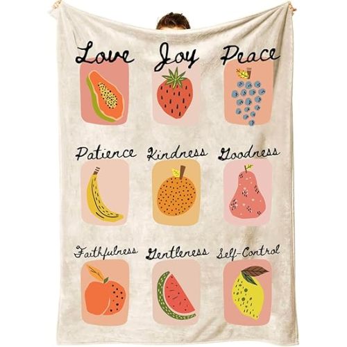 Jakayla Fruits of The Spirit Throw Christian Blanket, Inspirational Gifts for Women with Love, Joy, Peace & More, Prayer and Encouragement Christian Gifts for Women 50" x 60"