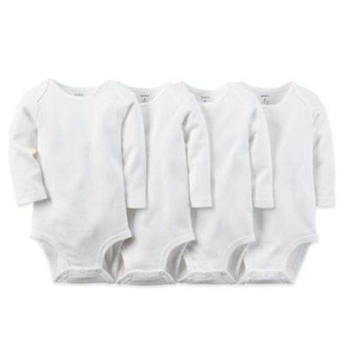 carter's® Size 6M 4-Pack Cotton Long Sleeve Bodysuits in White - WHITE - 6 MONTHS