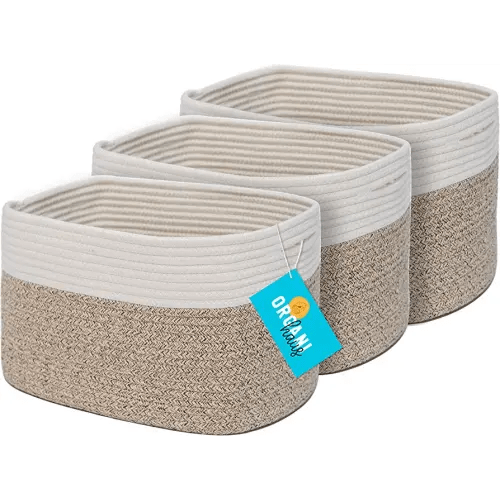 OrganiHaus Woven Storage Baskets | Decorative Cotton Rope Basket for Bathroom | Cute Woven Basket for Nursery | Set of 3 Brown Toy Storage Basket | Towel Storage Basket | Baby Soft Basket Organizer