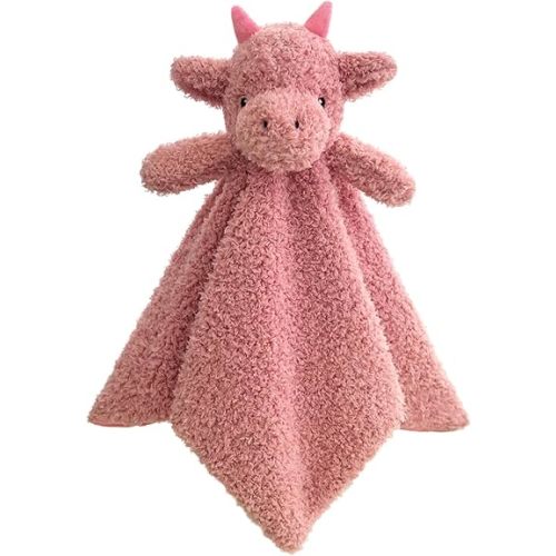 Baby Pale Red Dragon Stuffed Animal Security Blanket, Plush Dinosaur Character Lovey Blanket, Baby Shower/Nursery Gift, Newborn Infant Toddler Snuggle Blankie for Boys Girls, 14 Inches