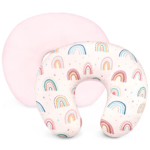 Nursing Pillow Cover 1 Pack, Removable Nursing Pillow Cover for Breastfeeding Pillows, Super Soft Comfortable Slipcover for Boy and Girls, Pink & Rainbow