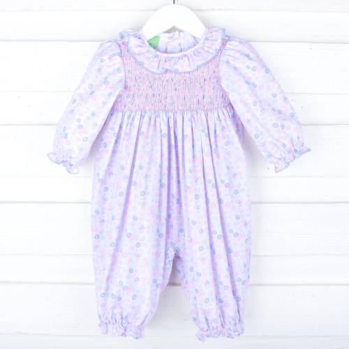 Pink Floral Geo Smocked Long Sleeve Long Bubble