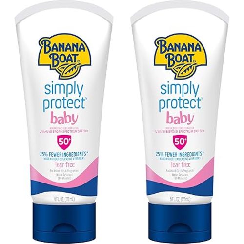 Banana Boat Baby 100% Mineral Sunscreen Lotion SPF 50 Twin Pack - Oxybenzone Free, 6oz Each