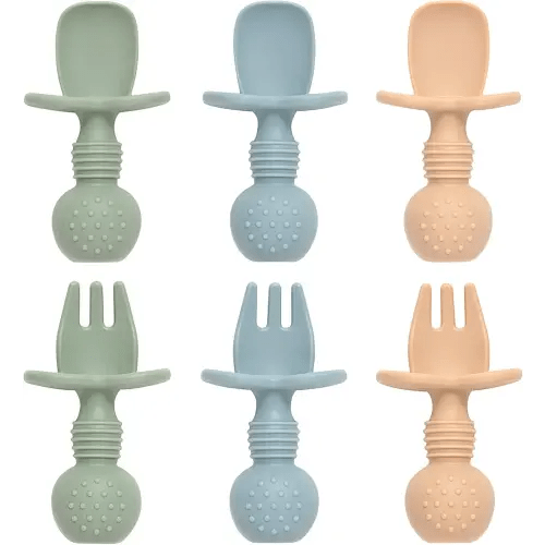 Baby Spoons and Forks Feeding Set, 6 Pack Silicone First Stage Self Feeding Toddler Utensils, BPA Free, Baby Led Weaning Supplies for Training Spoons