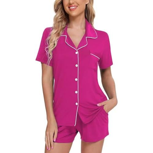 Leikar Womens Button Down Pajama Sets Bride Pajamas Sets Sleepwear Shorts Lounge Set