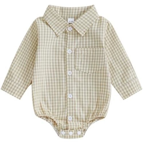 Baby Plaid Romper Boys Girls Button Down Bodysuit Long Sleeve Lapel Neck Tops Fall Winter Festival Clothes