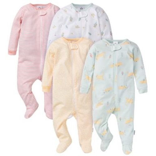 Gerber Baby Girls' 4-Pack Sleep 'N Plays, Leopard, 6-9M