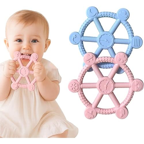 2 Packs Teething Toys for Babies 3-12 Months, Pain Relief Silicone Baby Teethers 6 to 12 Months, Easy-to-Hold BPA-Free Teething Toys, Infant Chew Toys, Soft Textures for Comfort
