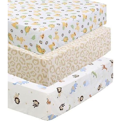 Danica 100% Cotton Fitted Baby Crib Sheet 3 Pack for Baby Boys Girls |Standard Crib and Toddler Mattress Sheets | 28x52 Inch (Lion King Sufari)