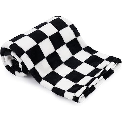 Plush Checkered Baby Blanket for Boys Girls Nursery, 30"*40" Warm Short Fleece Blanket Neutral for Infant Newborn, Small Fuzzy for Sleeping, Chenille Baby for Stroller (Black&White)
