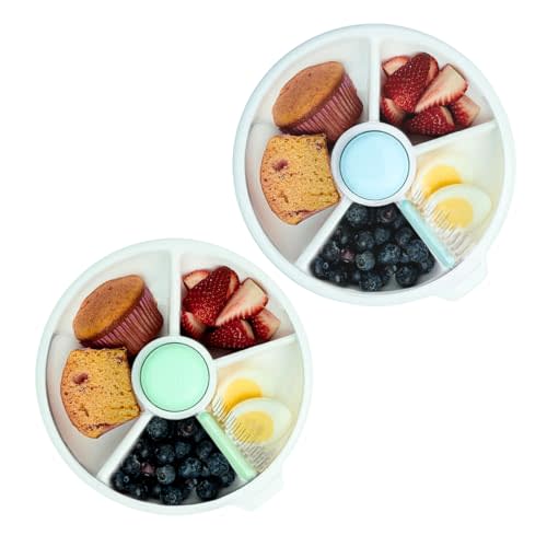 GoBe Kids Mint Green and Macaron Blue Large Snack Spinner - Reusable Snack Container with 5 Compartment Dispenser and Lid | BPA and PVC Free | Dishwasher Safe | No Spill, Leakproof