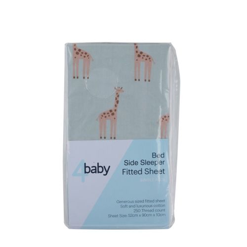 4baby Percale Bedside Sleeper Fitted Sheet Giraffe Sage