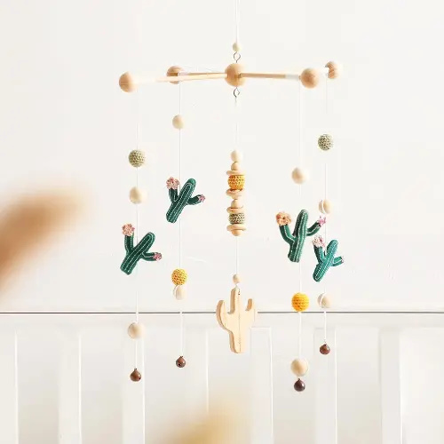 Bed Bell for Baby,Mobile Baby Nordic Style Wooden Wind Chime Handicraft with Bell Decoration Baby Photography Props Newborn Gift(Green Series)