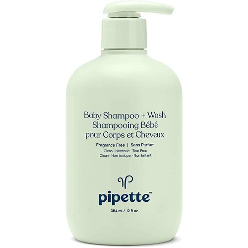 Pipette Baby Shampoo and Body Wash - Fragrance Free, Tear-Free Bath Time, Hypoallergenic, Moisturizing Plant-Derived Squalane, New Formula, 11.8 fl oz