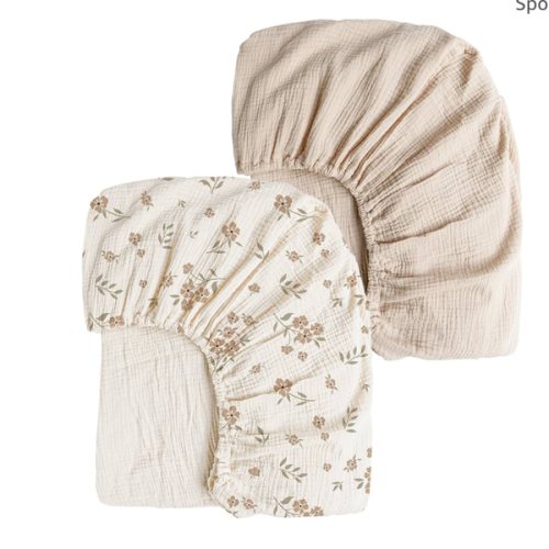 Crib Sheets | Konssy Muslin 2 PCS 52"x 28" | Color: (Blossom, Cream)
