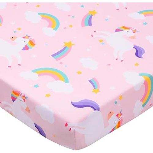 UOMNY Crib Sheet for Girls Unicorn Fitted Baby Crib Sheets for Standard Crib Mattresses Soft Toddler Bed Sheet Pink 28x52 Inch