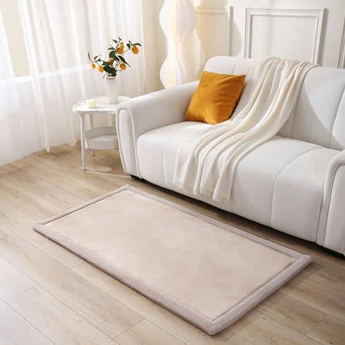 Premium Baby PlayMat for Floor 40" x 60" Beige – Cloudsoft Coral Velvet Memory Foam Rug for Crawling & Play – Non-Slip, Water-Resistant, Non-Toxic, Easy-Care Muscle Mat – Thick Play Mat for Baby