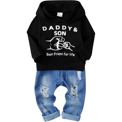 WESIDOM Baby Boy Clothes, Long Sleeve Printing Hoodie With Jeans Pants Outfits Set 12-18 M