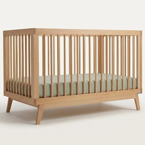 dadada Baby Soho 3-in-1 Convertible Wooden Crib to Toddler Bed - Made in Italy, GREENGUARD Gold Certified, Baby-Safe Finish, Handcrafted Beechwood, Modern Design, 3 Adjustable Heights (Natural)
