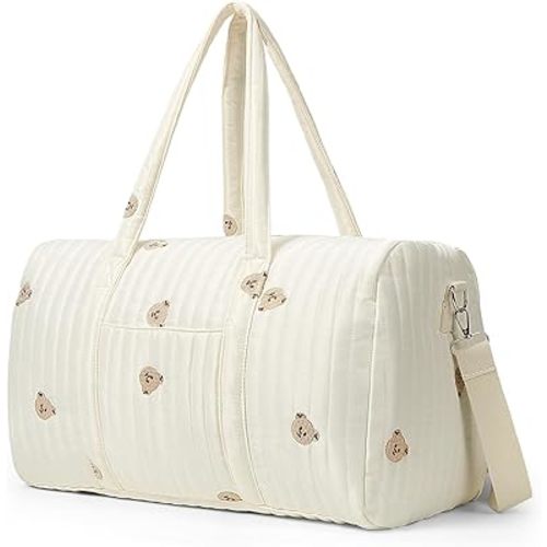 BBIQI Quilted Duffle Bag for Women Teddy Bear Duffel Bags for Travel Cute Weekender Bags Baby Hospital Bag