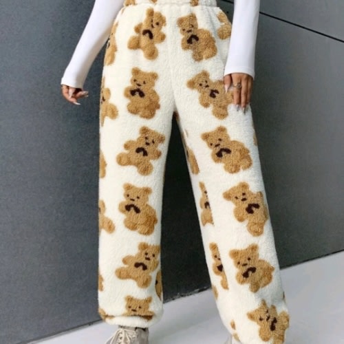 SHEIN Qutie Bear Pattern Teddy Pants