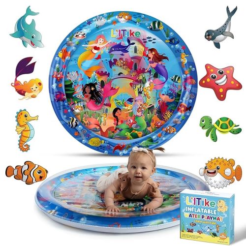 Tummy Time Water Mat for Babies – 16 New Designs and Colors – Great Gift Idea for Newborns– 3 6 9 Months Girls and Boys Sensory Development – LilTike is The Leader in Tummy Time Mats