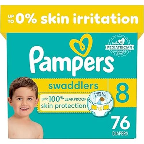 Pampers Swaddlers Diapers - Size 8, One Month Supply (76 Count), Ultra Soft Disposable Baby Diapers