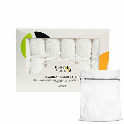 Jumpy Moo's Baby Washcloths - 100% Rayon from Bamboo, Ultra Thick 10x10 inches, Gentle on Delicate Skin, Perfect for Girls and Boys, Includes Giftbox & Laundry Bag