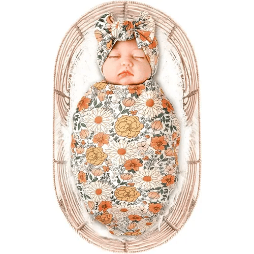 Konssy Baby Girl Newborn Receiving Blanket with Headband Set Baby Swaddle Nursery Swaddle Wrap