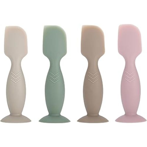 4 Pack Mini Baby Diaper Cream Spatula Applicator, Soft Silicone Baby Butt Paste Spatula Diaper Cream Brush with Suction Cup Base (beige, green, brown, pink)