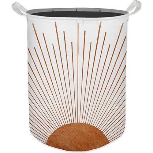 Boho Laundry Basket, Mid Century Modern Boho Terracotta Sun Sunshine Waterproof Collapsible Laundry Hamper Dirty Clothes Storage Toy Bin Organizer for Bathroom Bedroom Nursery Girls Kids Room