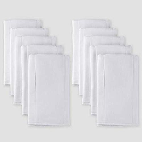 Gerber 10 Piece Organic Prefold Gauze Diaper with Pad, White