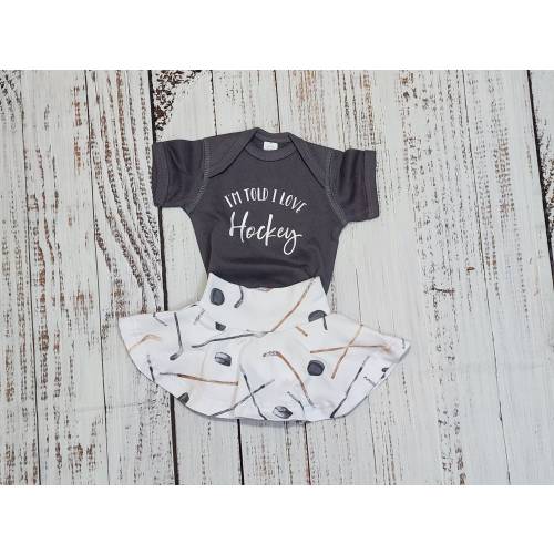 Baby girl hockey outfit, game day hockey shirt, fall outfit for toddlers, ice hockey spirit shirt, skirted bummies, baby bodysuit
