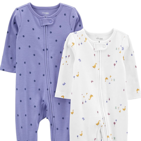 Simple Joys by Carter's Baby Girls' Cotton Footed Sleep and Play, Pack of 2
