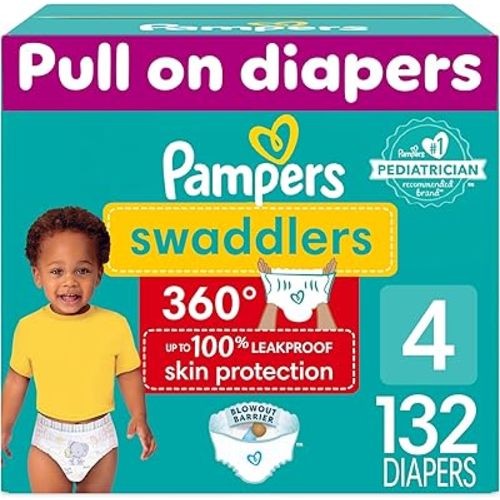 Pampers Swaddlers 360 Pull-On Diapers, Size 4, 132 Count, One Month Supply, for up to 100% Leakproof Skin Protection and Easy Changes