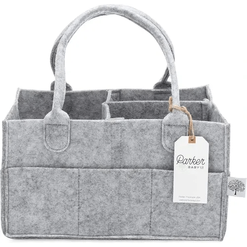 Parker Baby Diaper Caddy - Nursery Storage Bin and Car Organizer for Diapers and Baby Wipes (Gray, Regular)