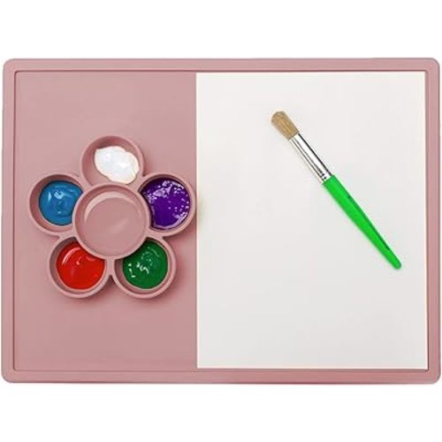 ezpz Play Mat for Baby + Toddler - 6 Months+ (Blush) - Suction Plate with Flower Compartments for Crafts, Painting, Sorting, Snack Time - Fits Standard Piece of Paper