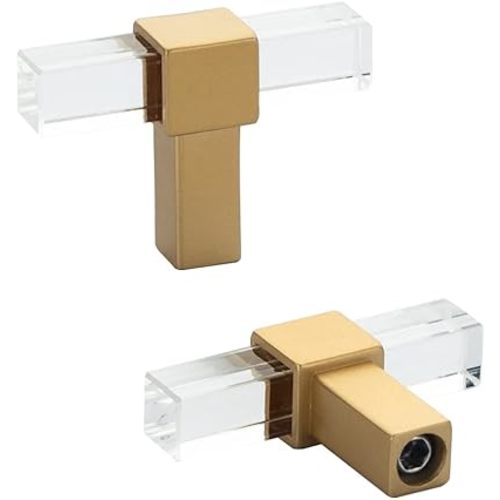 Peaha 10 Pack Gold Cabinet Knobs Square Acrylic Kitchen Cabinet Knobs Modern Clear Gold Hardware for Dresser Bathroom,Zinc Alloy Base