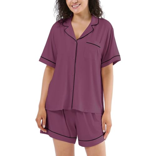 Women Bamboo Viscose Pajama Sets Summer Cooling Fancy Yarns Short Sleeve 2 Piece Loungewear Loose Fit Drop Shoulder