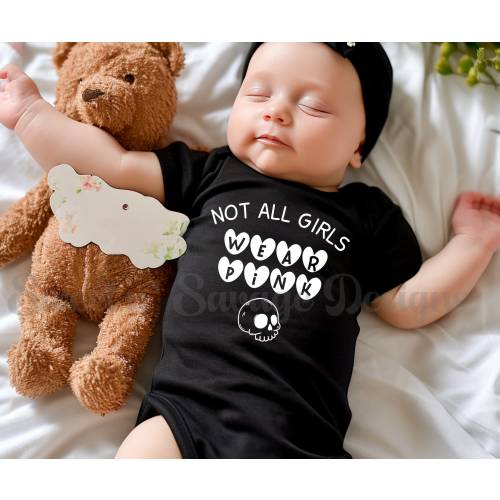 Not all girls wear Pink Onesie®, Skull Baby Onsie®, Baby Shower Gift, Emo Goth baby Onesies®, Infant and toddler, Black bodysuits and tees