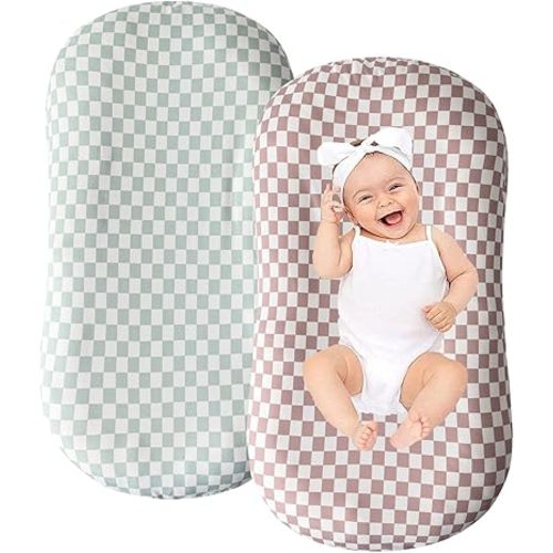 Little Jump Cotton Baby Lounger Covers, 2 Pack, Soft Removable Slipcovers for Newborn Infant Lounger, for Girls Boys, Coffee Checkered (Coffee & Green Checkered)