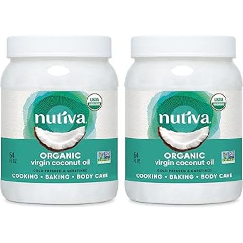 Nutiva Organic Cold-Pressed Virgin Coconut Oil, 54 Fl Oz (2 Pack) USDA Organic, Non-GMO, Whole 30 Approved, Vegan, Keto, Fresh Flavor and Aroma for Cooking & Healthy Skin and Hair
