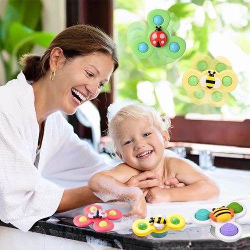 Suction Cup Spinner Toy for Baby - Suction Cup Fidget Spinner Toys Bath Toys Window Spinning Top Baby Toys 12-18 Months Christmas Birthday Gifts for 1 2 3 Boys Girls Sensory Toys for Toddlers 1-3 - Set of 6