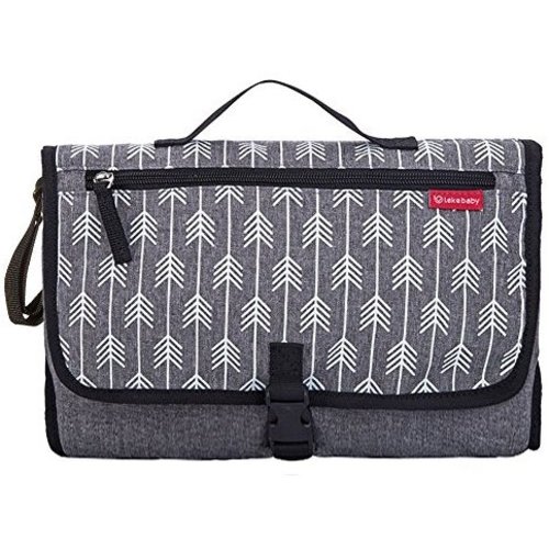 Lekebaby Portable Diaper Changing Pad Built-in Head Cushion Waterproof Baby Travel Changing Station, Arrow Grey Print